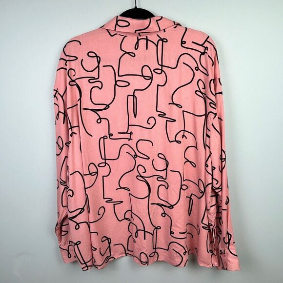 Eloquii Pink Button Down Top Long Sleeve Shirt Abstract Squiggle Print Plus 22 - Picture 5 of 15